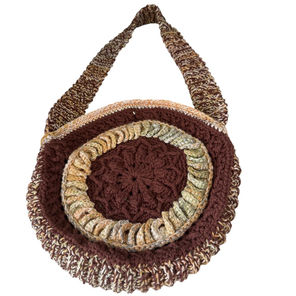 Handmade Crochet Round Bag Boho Cottagecore Festival Hippie Indie Shoulder Purse - Picture 3 of 7